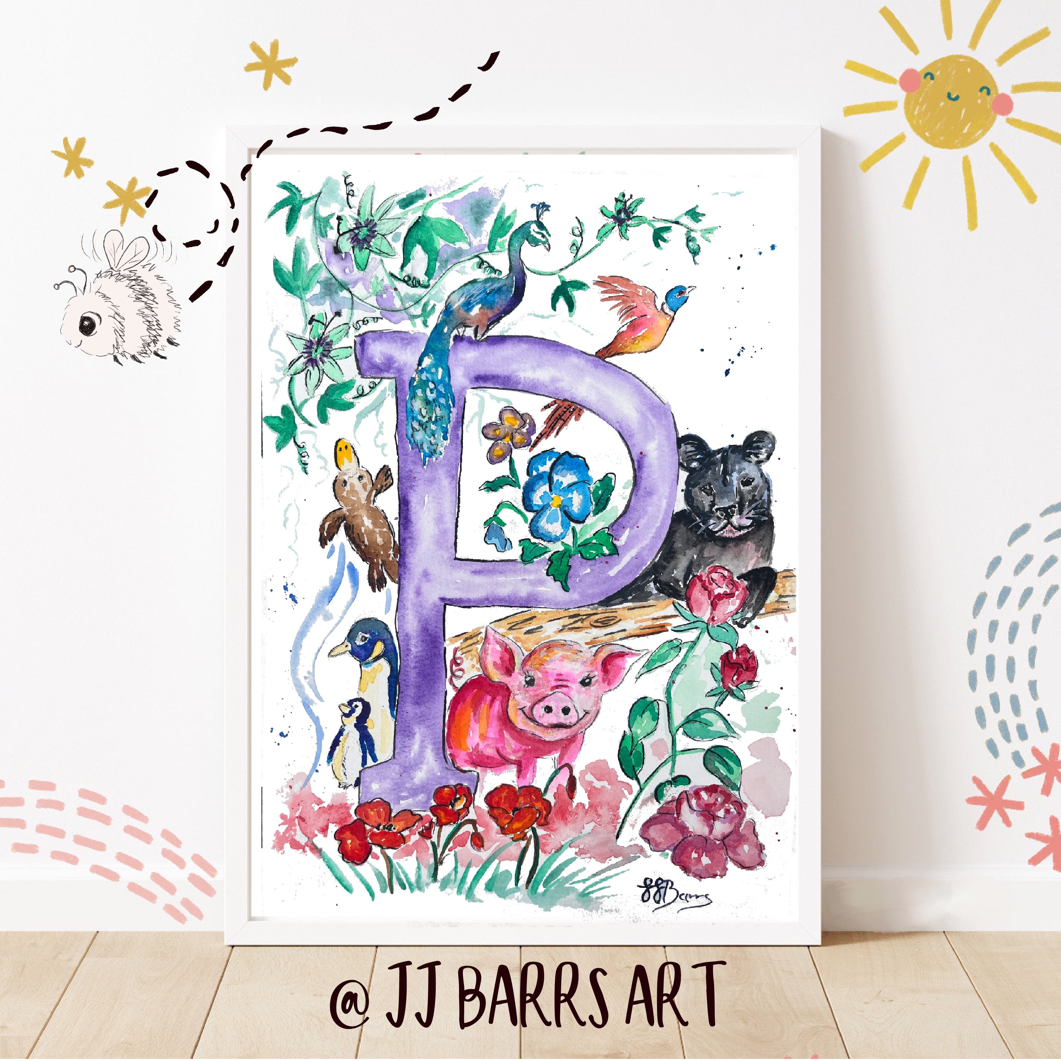 *P* A4/A3 Custom Name And Letter, Watercolour Art Print - The Wild Fig & Fern Buttercups Tearoom, JJ Barrs Art, Colourful Art, Gift Ideas, Market Harborough, Places to visit Leicestershire, Child Friendly, crafts, handmade, *P* A4/A3 Custom Name And Letter, Watercolour Art Print