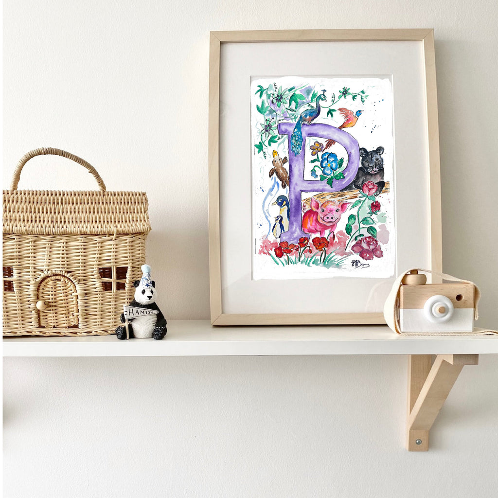 *P* A4/A3 Custom Name And Letter, Watercolour Art Print - The Wild Fig & Fern Buttercups Tearoom, JJ Barrs Art, Colourful Art, Gift Ideas, Market Harborough, Places to visit Leicestershire, Child Friendly, crafts, handmade, *P* A4/A3 Custom Name And Letter, Watercolour Art Print