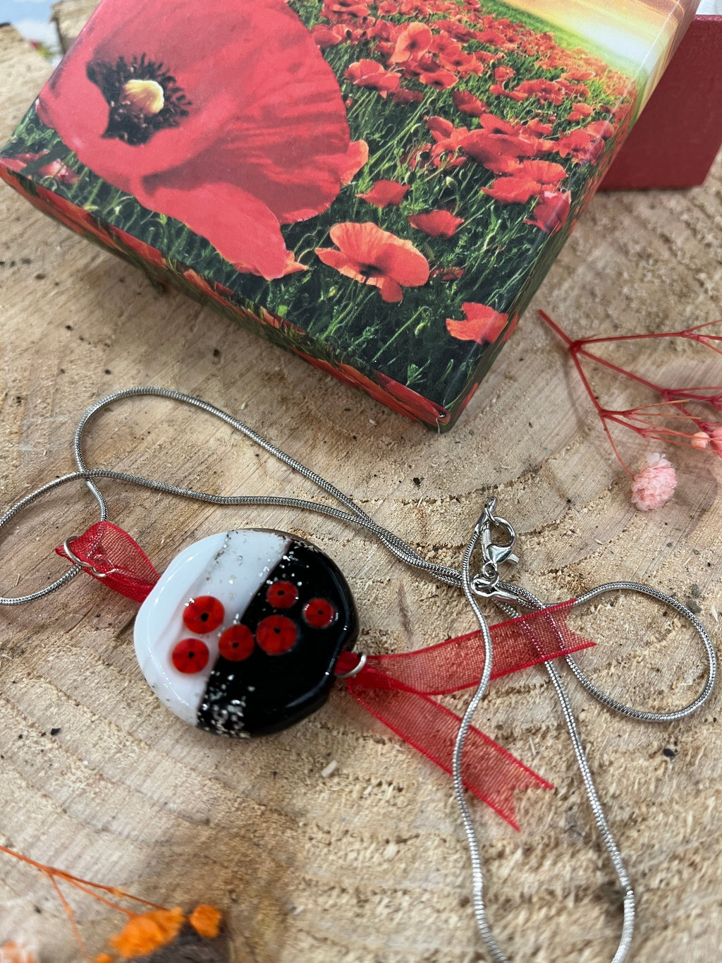Poppy Remembrance Handmade Glass Pendant-The Wild Fig &amp; Fern