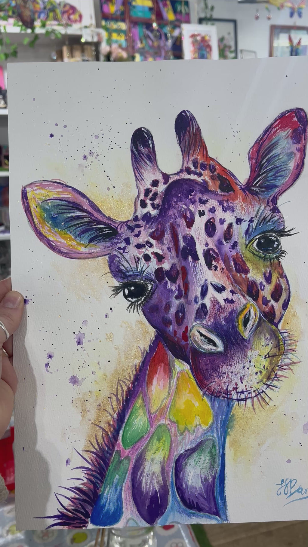 Original Painting Colourful Giraffe Watercolour