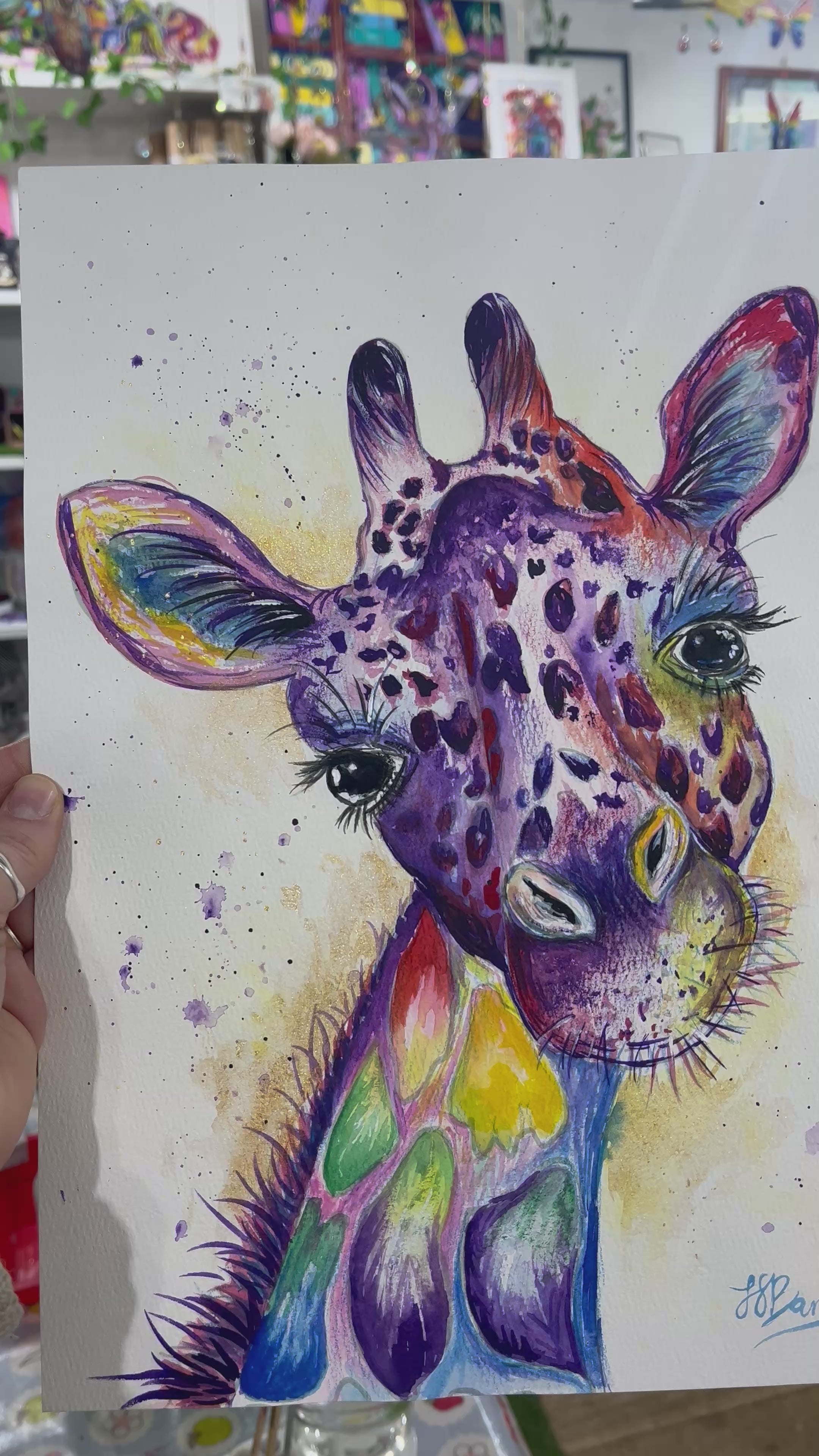 Original Painting Colourful Giraffe Watercolour
