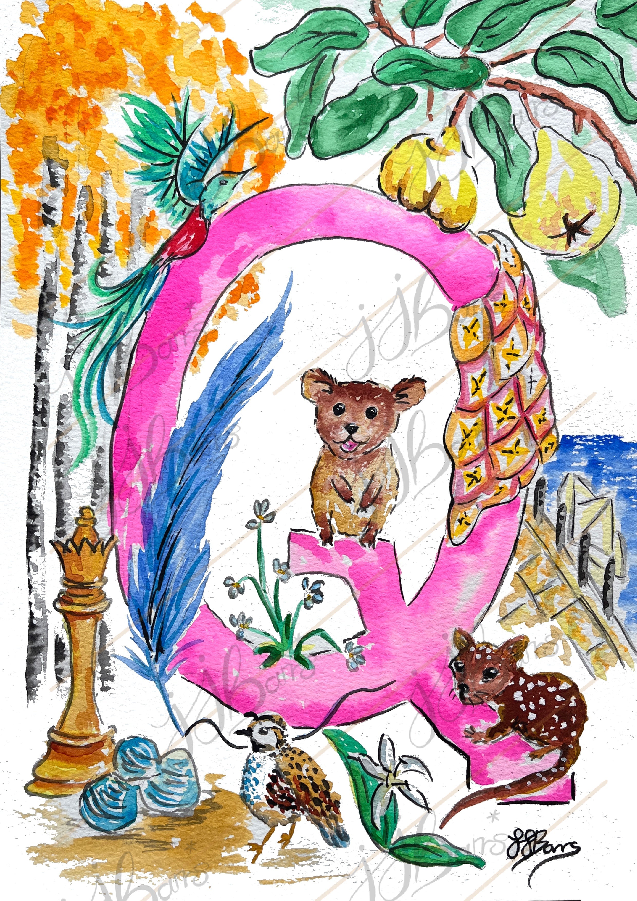 *Q* A4/A3 Custom Name And Letter, Watercolour Art Print-The Wild Fig &amp; Fern