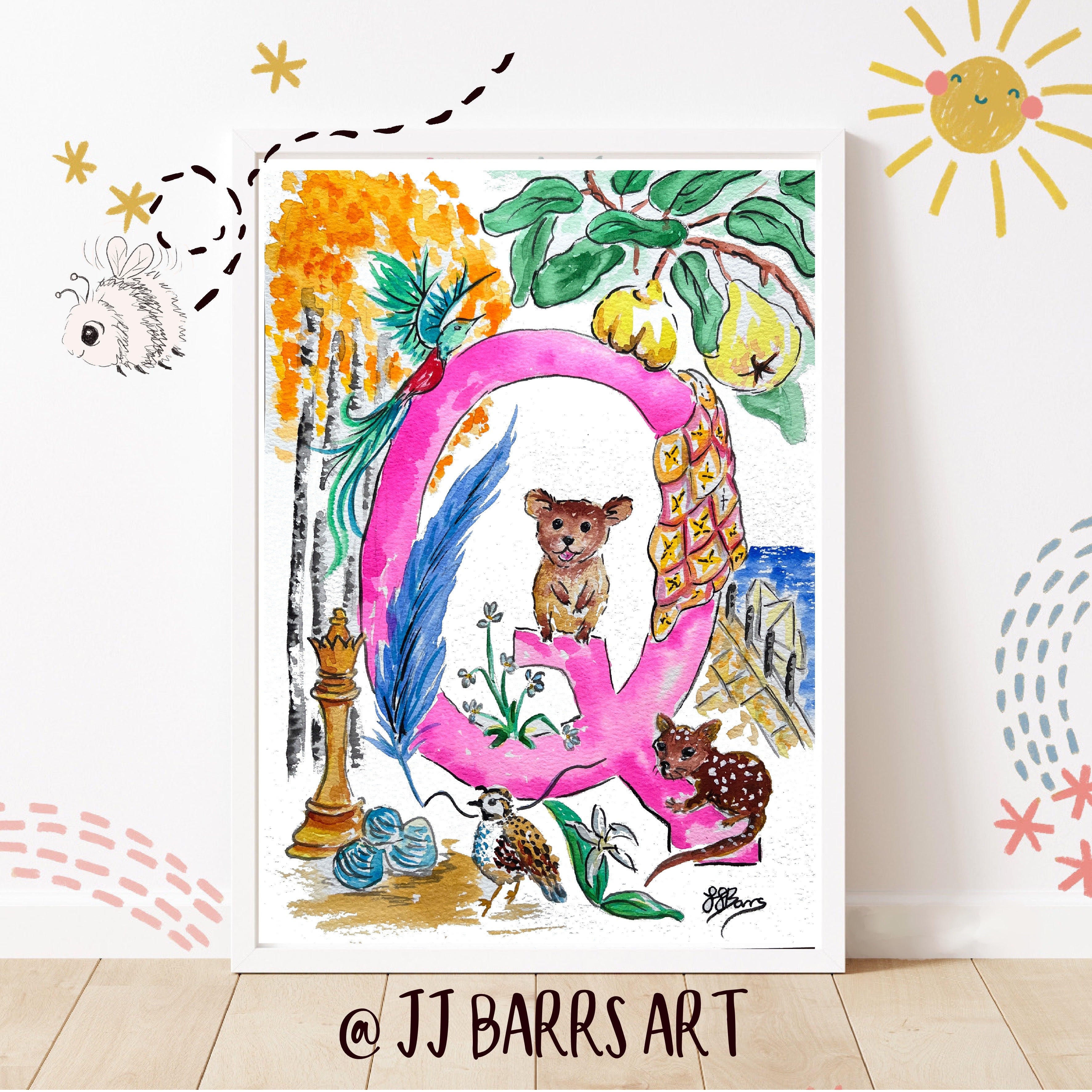 *Q* A4/A3 Custom Name And Letter, Watercolour Art Print-The Wild Fig &amp; Fern