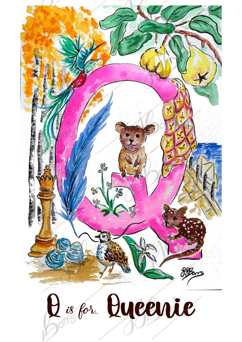 *Q* A4/A3 Custom Name And Letter, Watercolour Art Print-The Wild Fig &amp; Fern