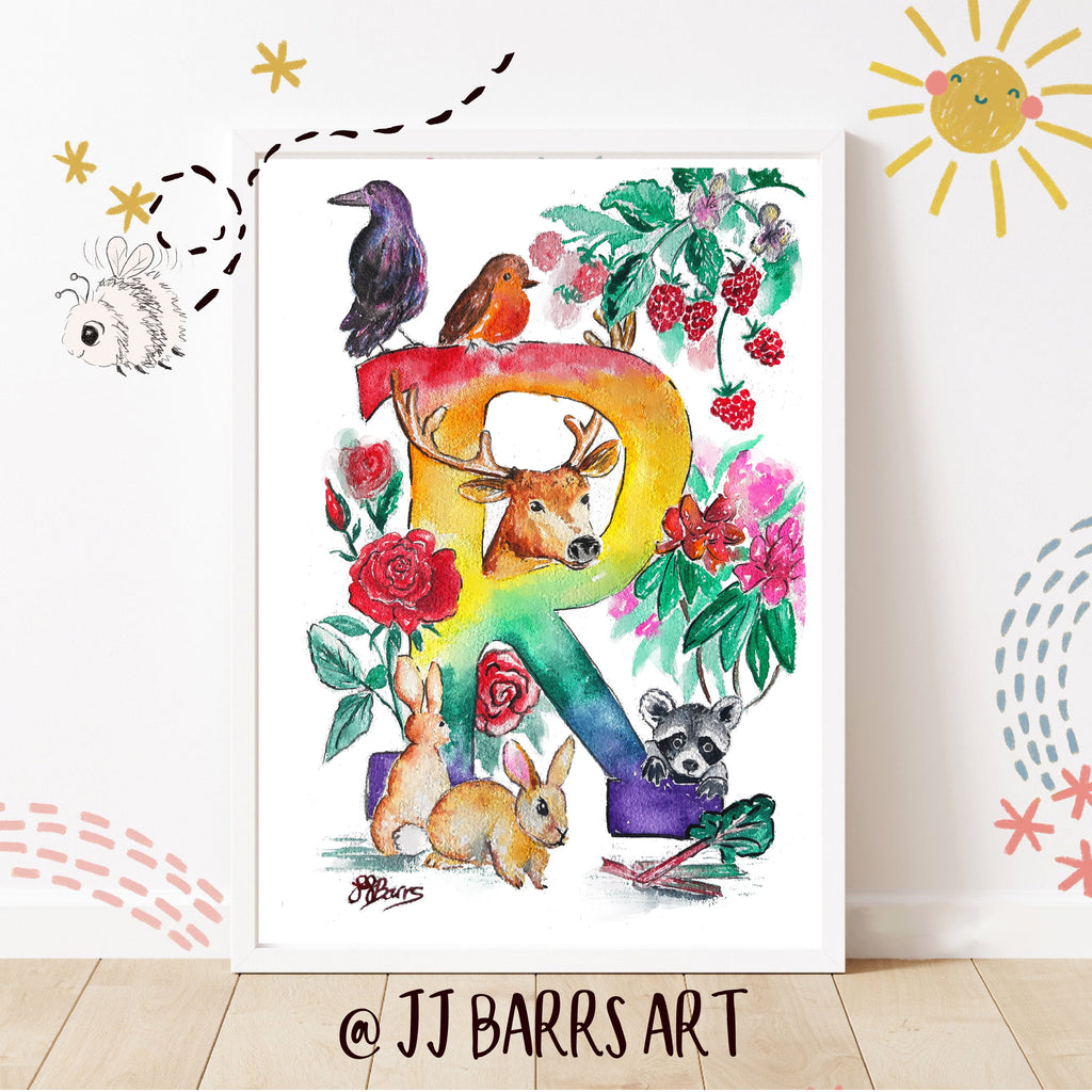 *R* A4/A3 Custom Name And Letter, Watercolour Art Print-The Wild Fig &amp; Fern
