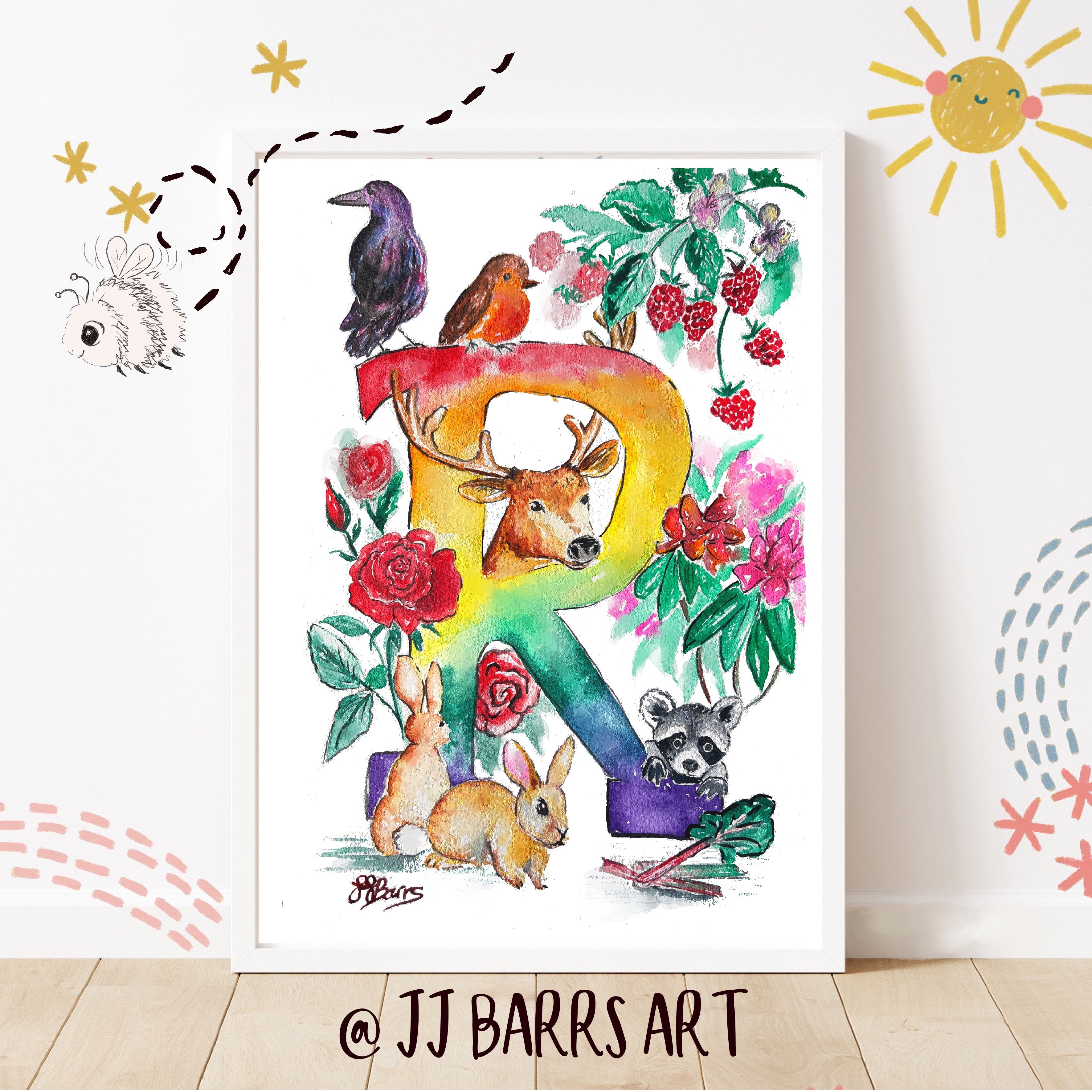 *R* A4/A3 Custom Name And Letter, Watercolour Art Print-The Wild Fig &amp; Fern