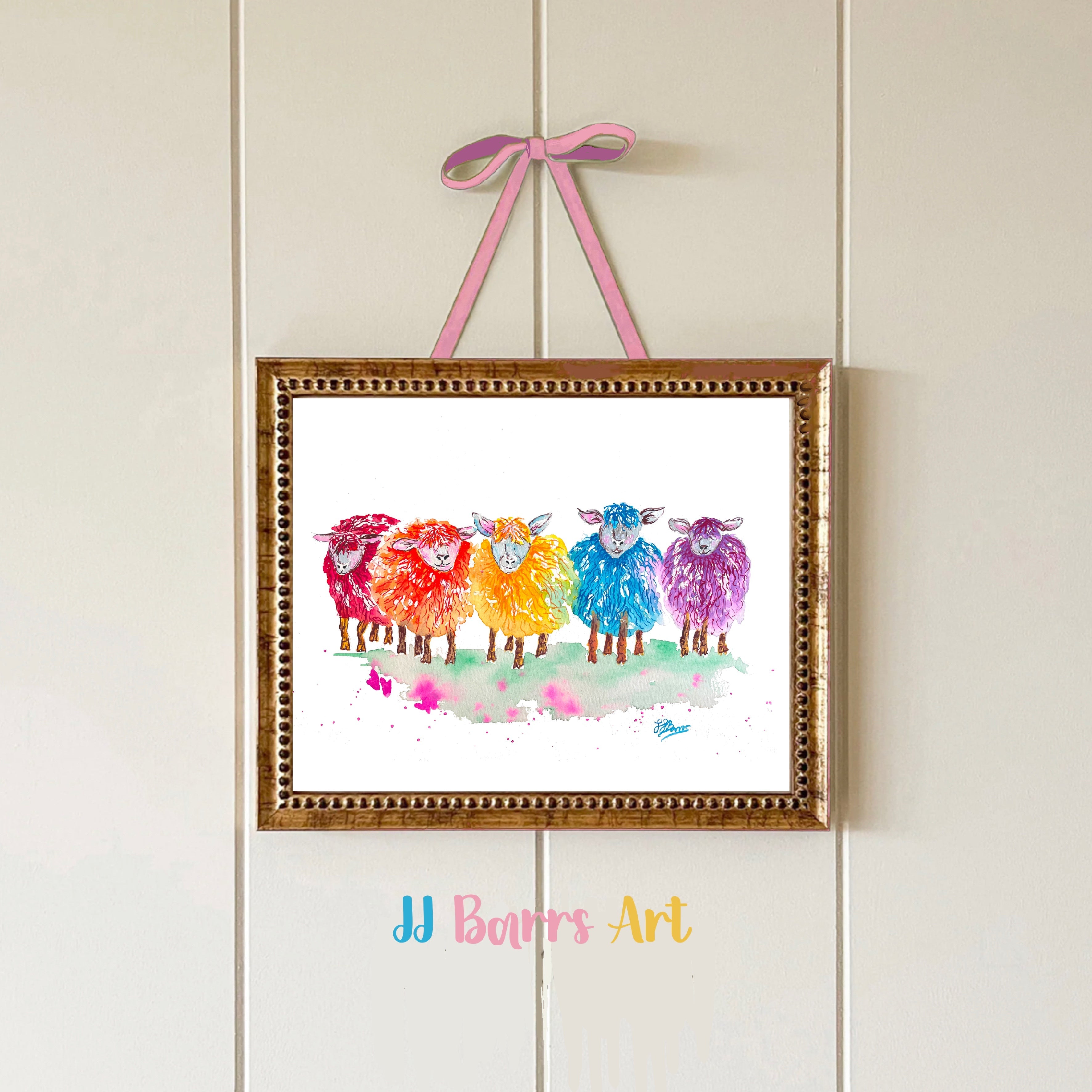 Rainbow Sheep Watercolour Painting Prints by JJ Barrs-The Wild Fig &amp; Fern