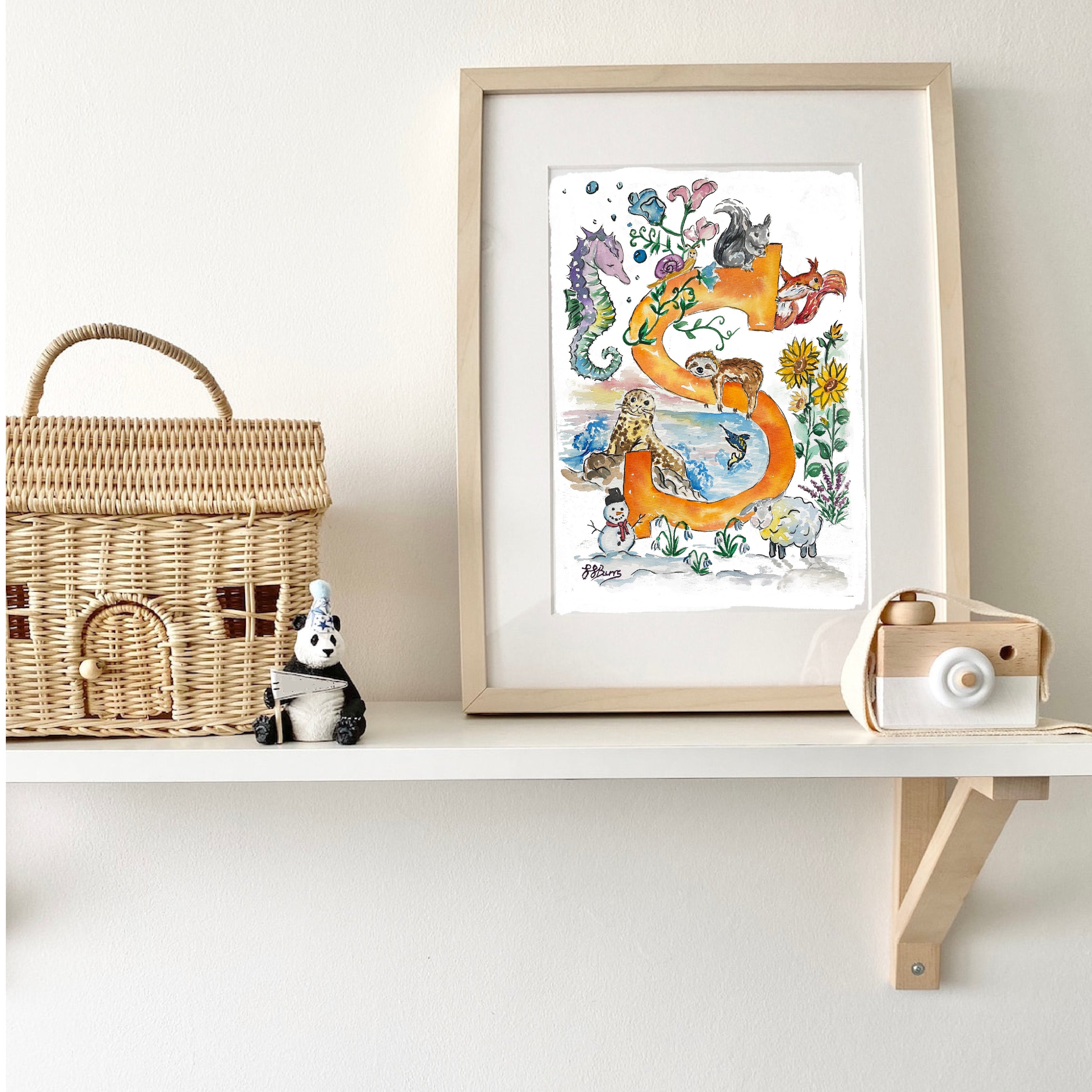 *S* A4/A3 Custom Name And Letter, Watercolour Art Print-The Wild Fig &amp; Fern