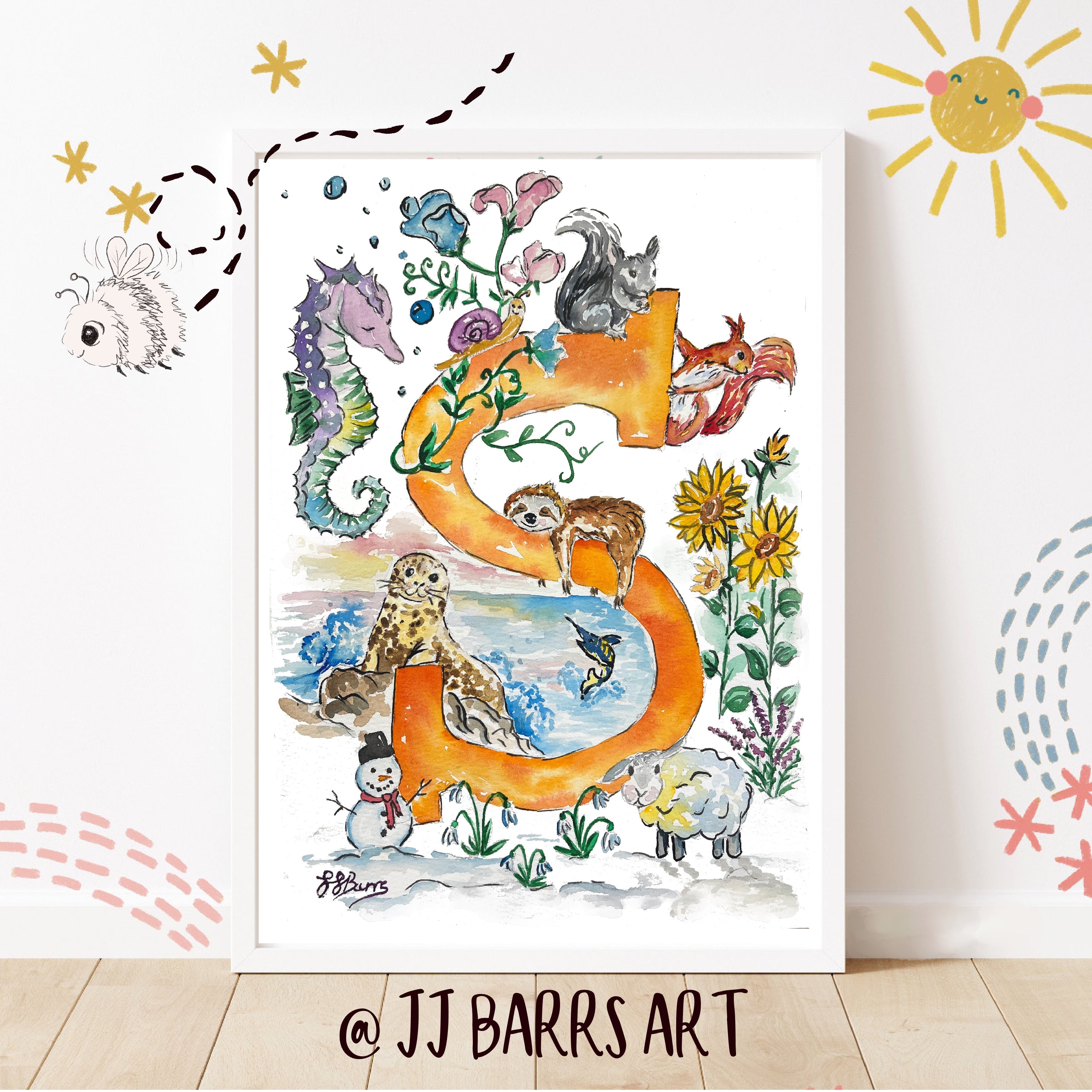 *S* A4/A3 Custom Name And Letter, Watercolour Art Print-The Wild Fig &amp; Fern