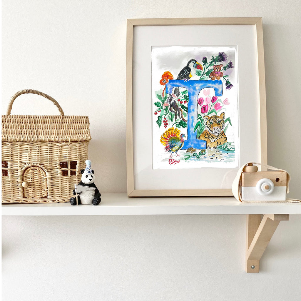 *T* A4/A3 Custom Name And Letter, Watercolour Art Print-The Wild Fig &amp; Fern