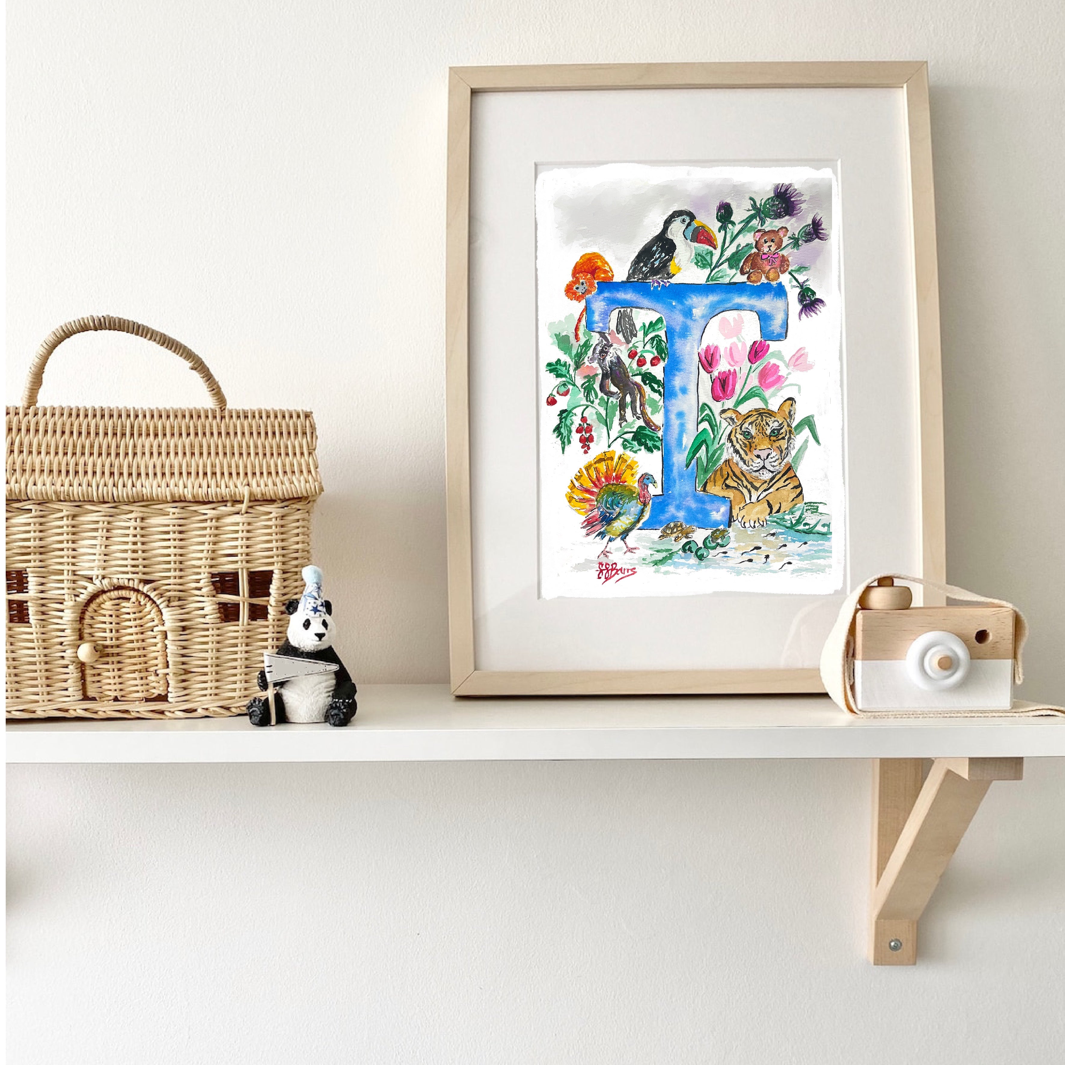 *T* A4/A3 Custom Name And Letter, Watercolour Art Print-The Wild Fig &amp; Fern