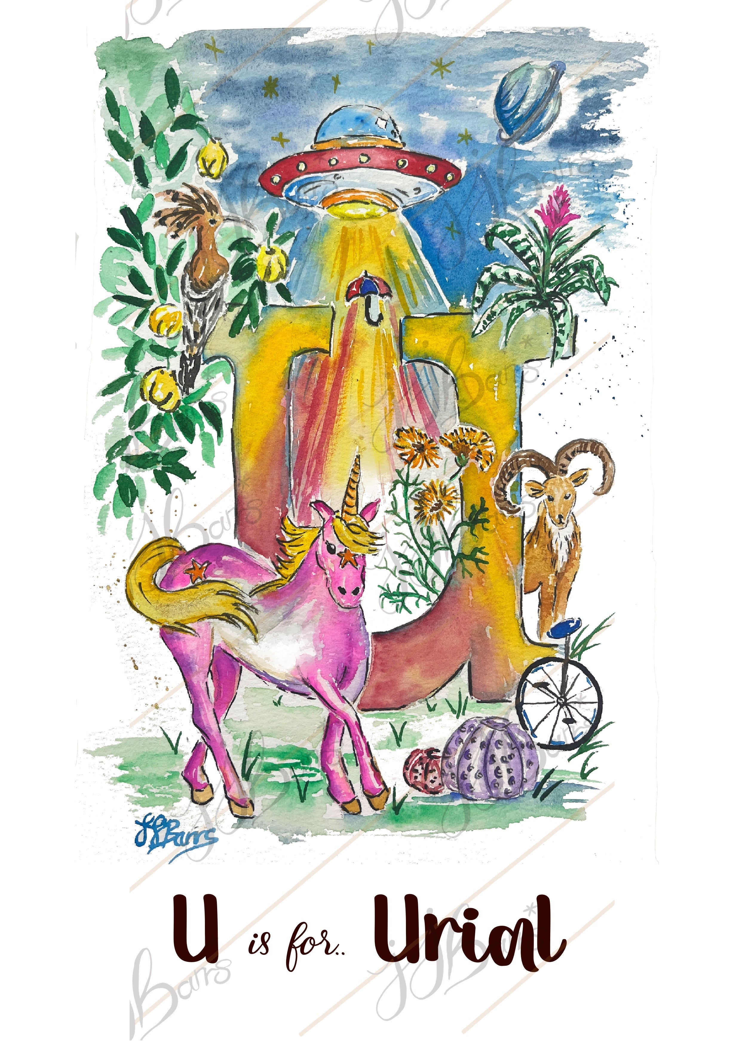 *U* A4/A3 Custom Name And Letter, Watercolour Art Print-The Wild Fig &amp; Fern
