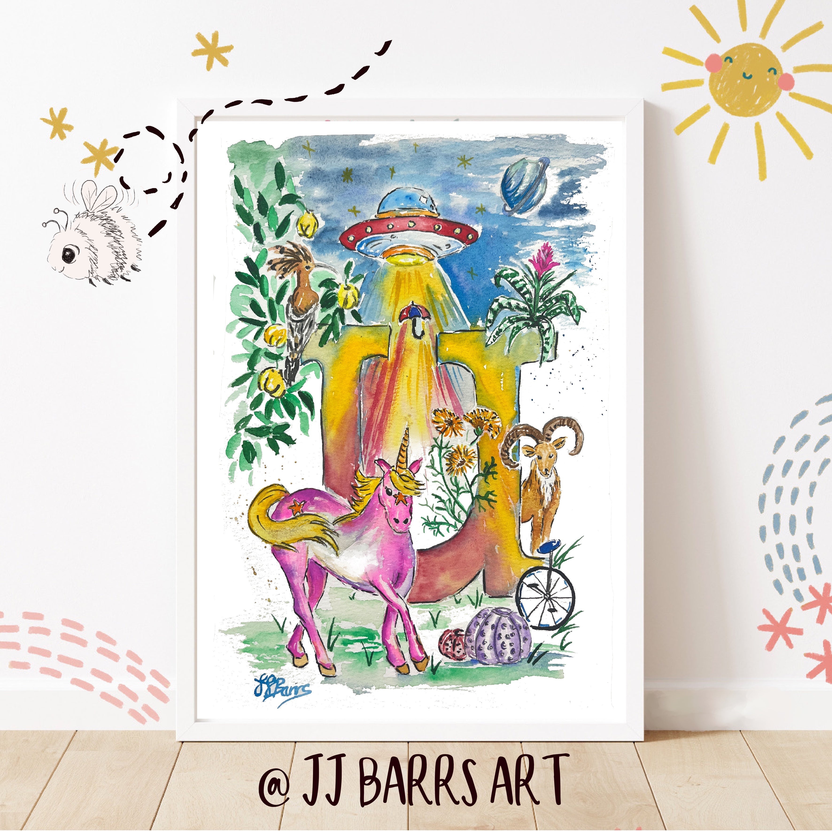 *U* A4/A3 Custom Name And Letter, Watercolour Art Print-The Wild Fig &amp; Fern