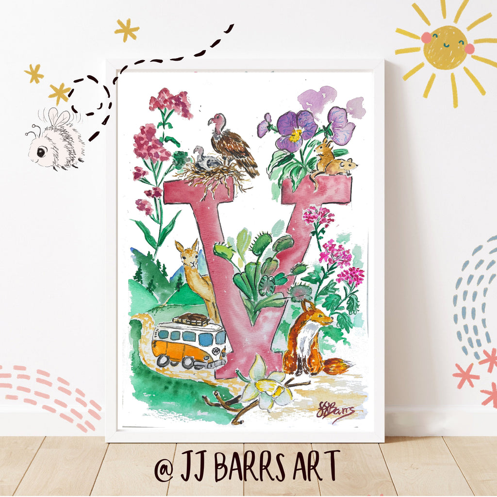 *V* A4/A3 Custom Name And Letter, Watercolour Art Print-The Wild Fig &amp; Fern