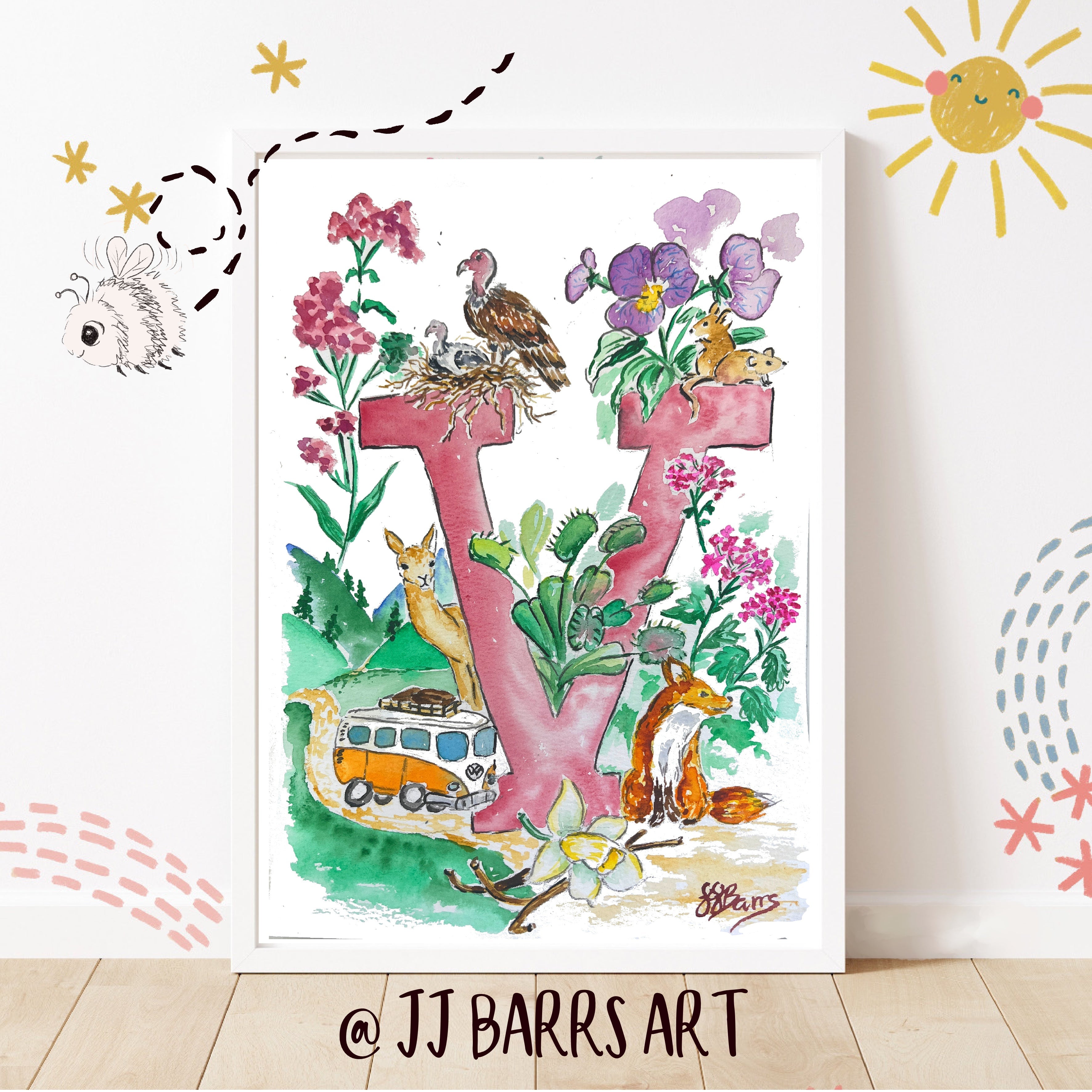 *V* A4/A3 Custom Name And Letter, Watercolour Art Print-The Wild Fig &amp; Fern