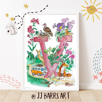 *V* A4/A3 Custom Name And Letter, Watercolour Art Print - The Wild Fig & Fern Buttercups Tearoom, JJ Barrs Art, Colourful Art, Gift Ideas, Market Harborough, Places to visit Leicestershire, Child Friendly, crafts, handmade, *V* A4/A3 Custom Name And Letter, Watercolour Art Print