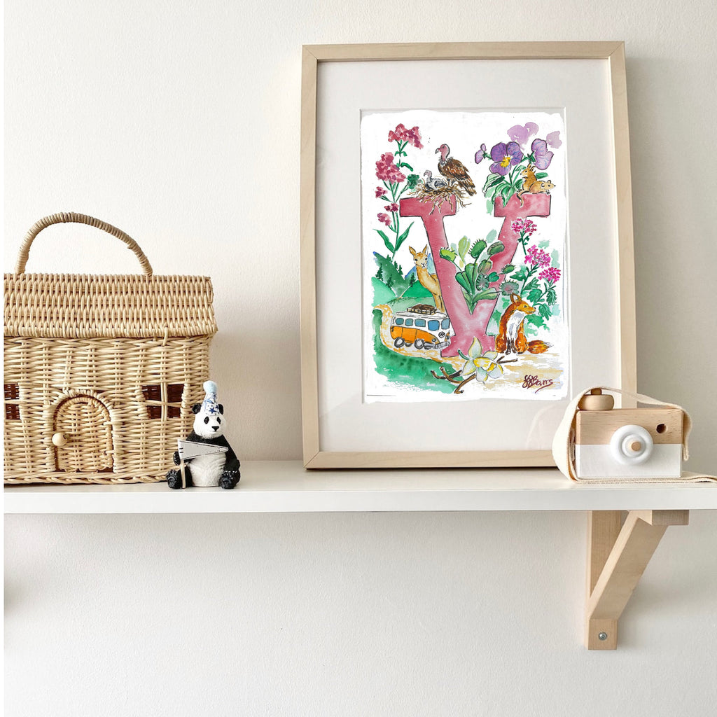 *V* A4/A3 Custom Name And Letter, Watercolour Art Print-The Wild Fig &amp; Fern
