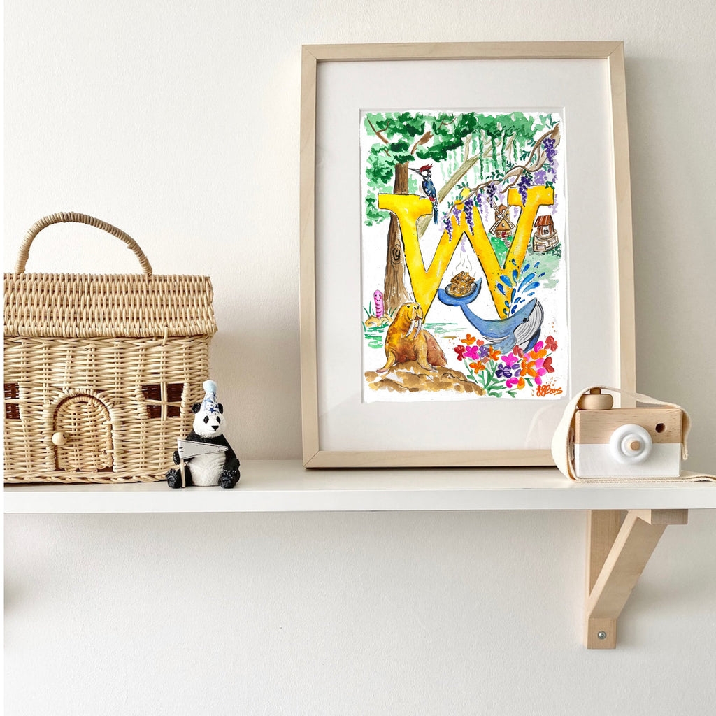 *W* A4/A3 Custom Name And Letter, Watercolour Art Print-The Wild Fig &amp; Fern