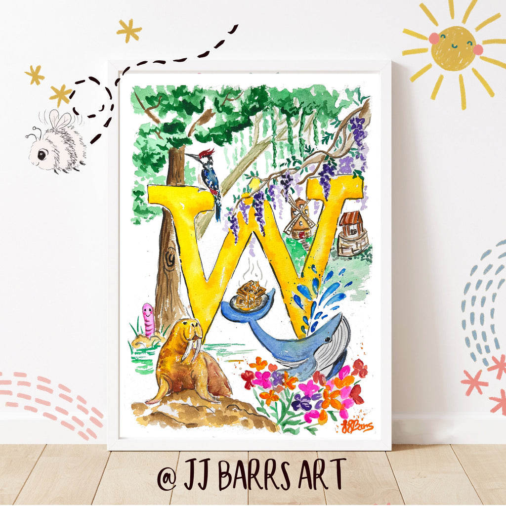 *W* A4/A3 Custom Name And Letter, Watercolour Art Print-The Wild Fig &amp; Fern