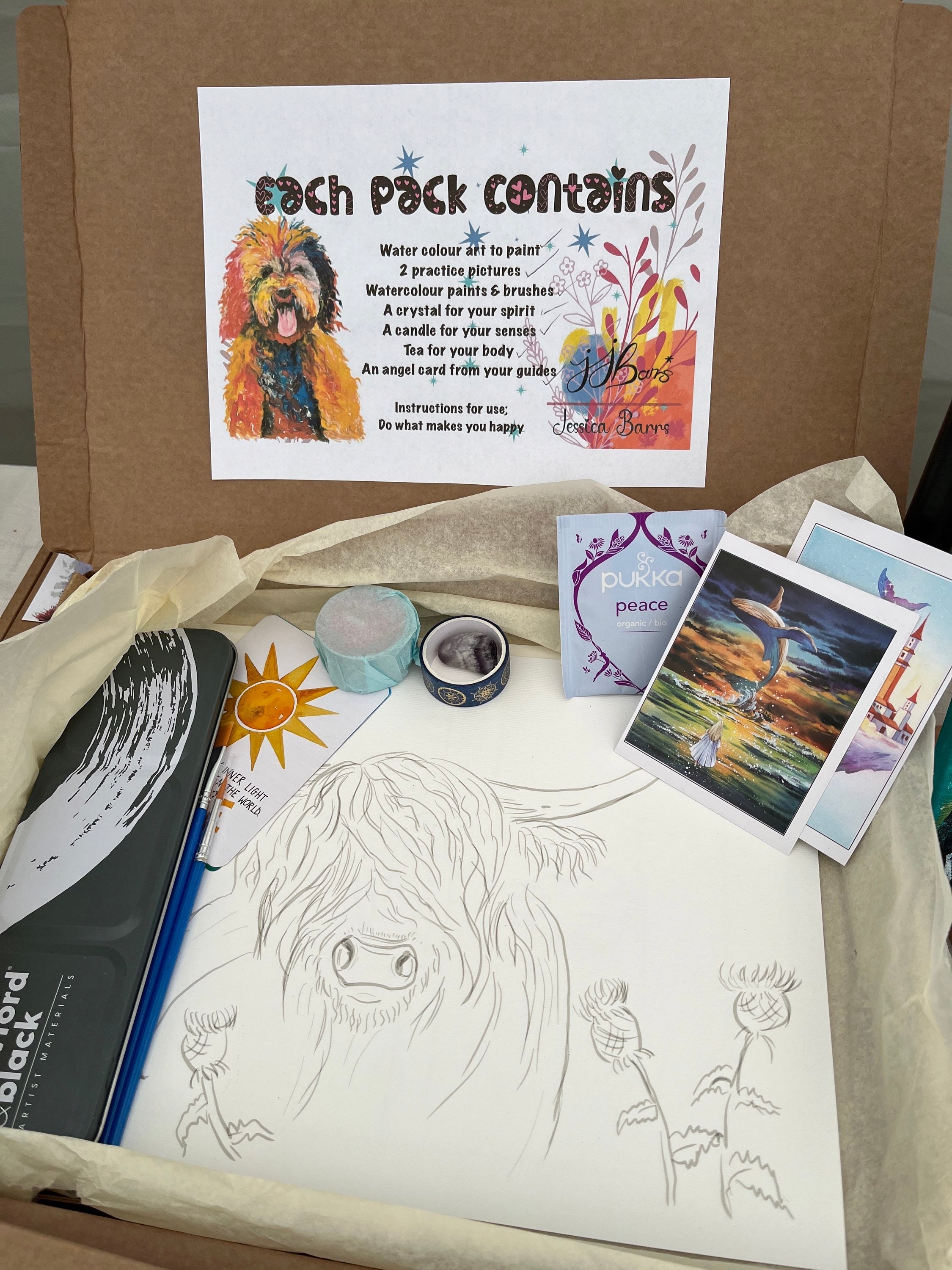 Wellbeing Art Watercolour Painting Pack choice of animal - The Wild Fig & Fern Buttercups Tearoom, JJ Barrs Art, Colourful Art, Gift Ideas, Market Harborough, Places to visit Leicestershire, Child Friendly, crafts, handmade, Wellbeing Art Watercolour Painting Pack choice of animal