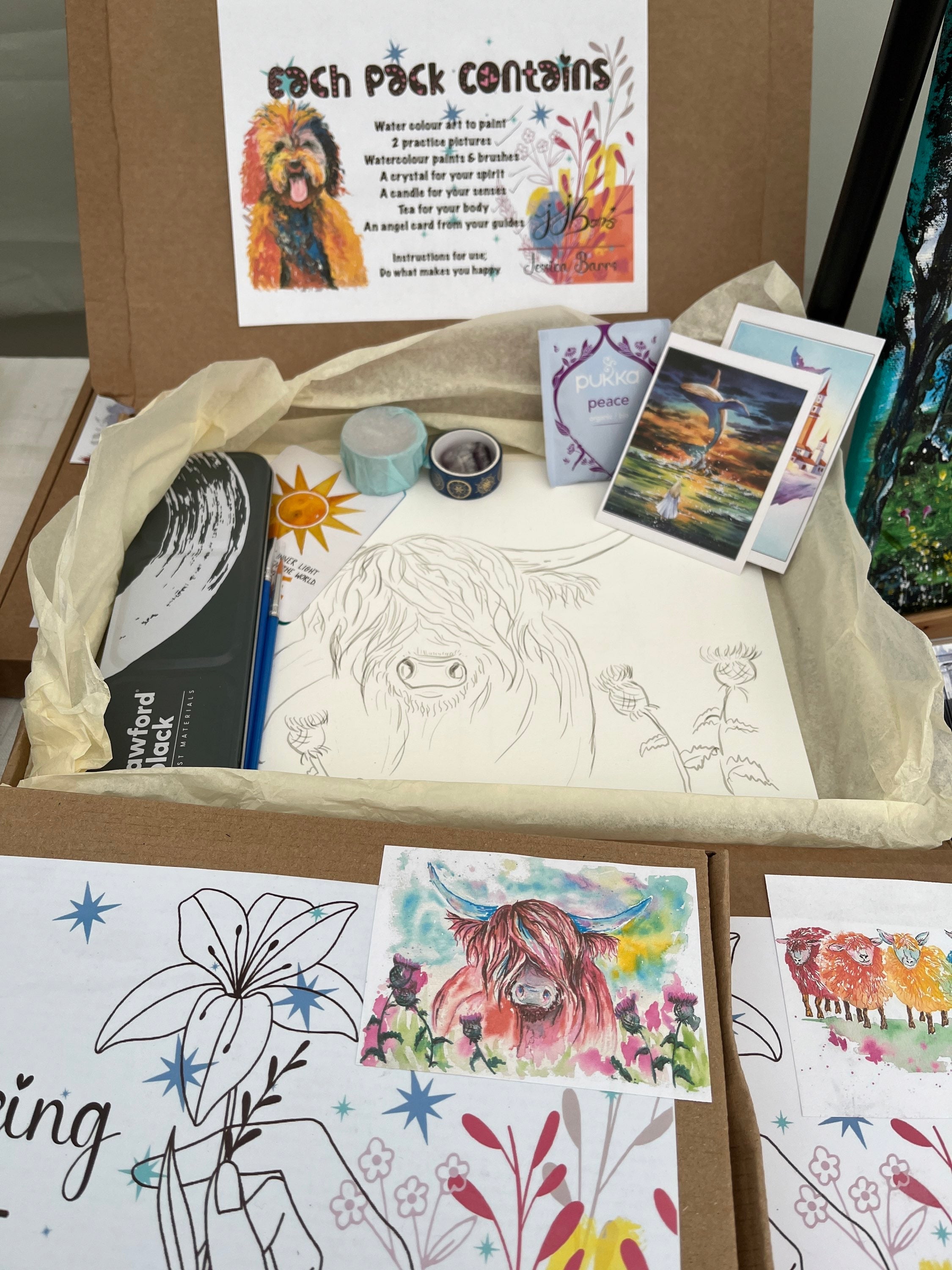 Wellbeing Art Watercolour Painting Pack choice of animal - The Wild Fig & Fern Buttercups Tearoom, JJ Barrs Art, Colourful Art, Gift Ideas, Market Harborough, Places to visit Leicestershire, Child Friendly, crafts, handmade, Wellbeing Art Watercolour Painting Pack choice of animal