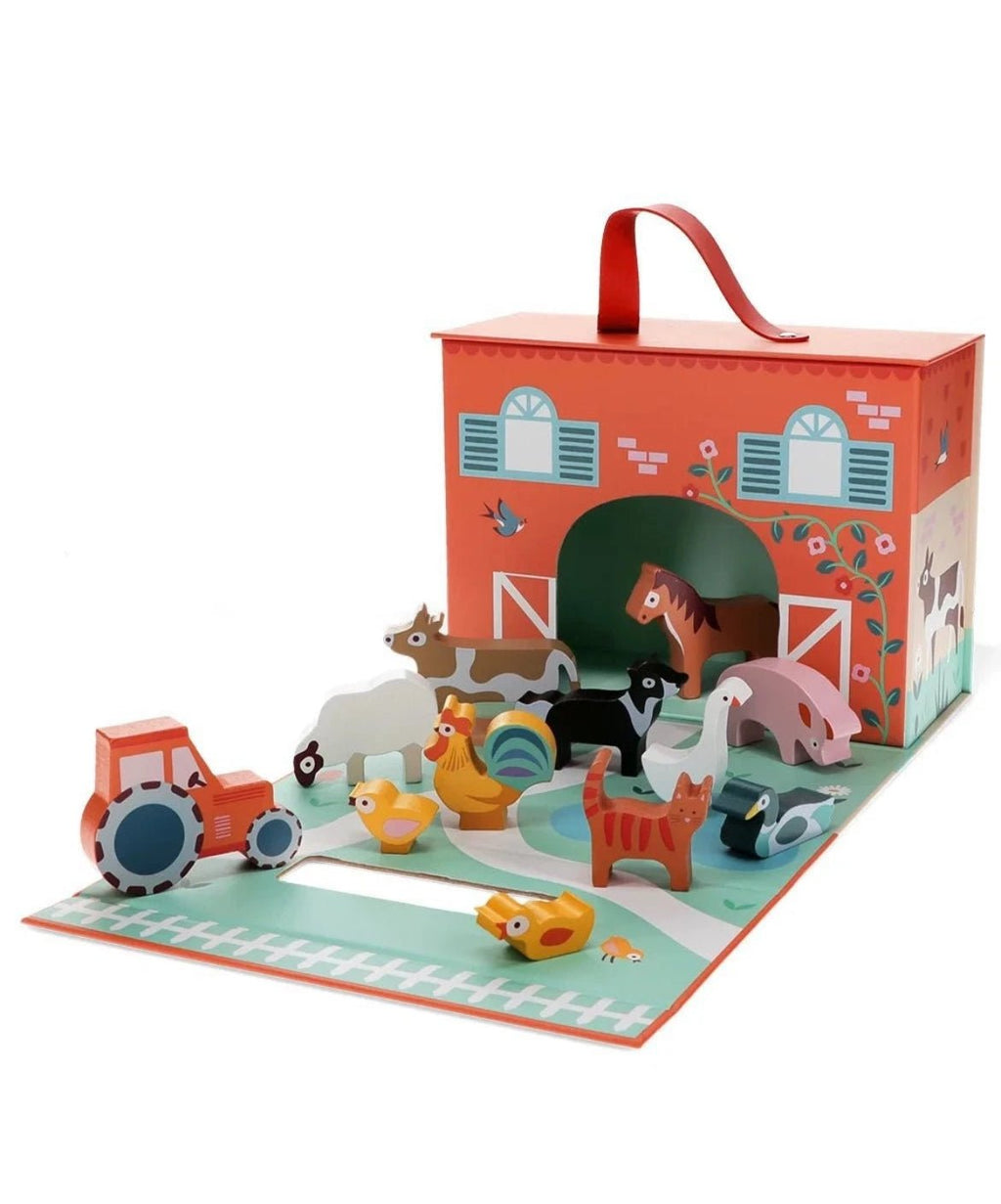 Wooden Farm Play Set In A Foldable Carry Case Box-The Wild Fig &amp; Fern