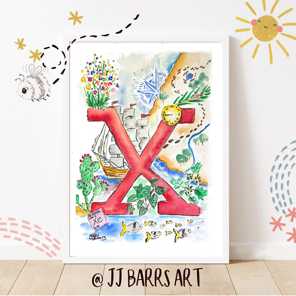 *X* A4/A3 Custom Name And Letter, Watercolour Art Print-The Wild Fig &amp; Fern