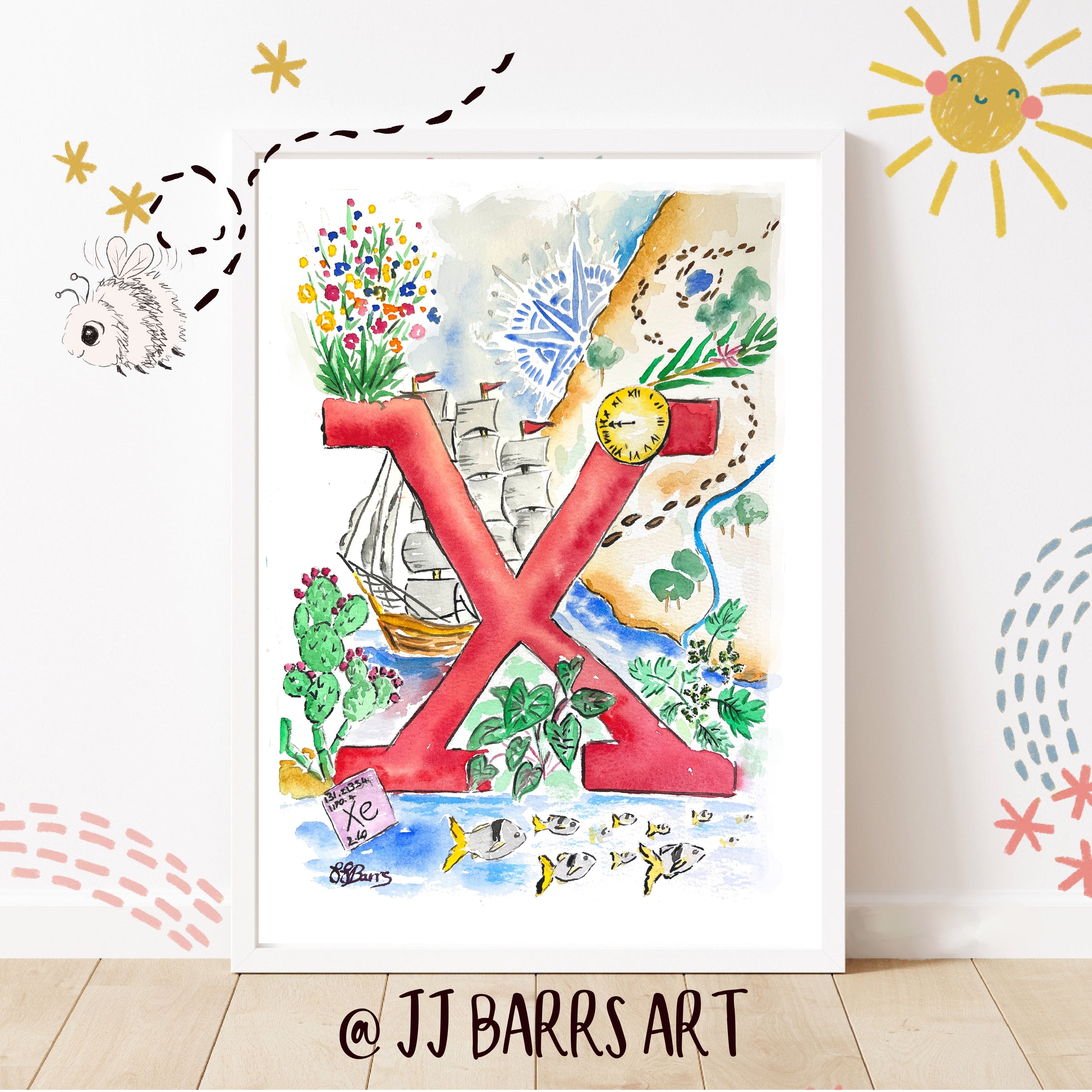 *X* A4/A3 Custom Name And Letter, Watercolour Art Print-The Wild Fig &amp; Fern
