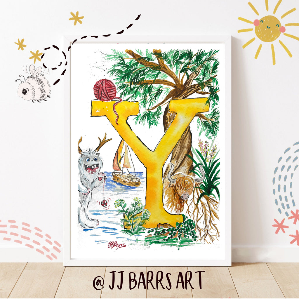 *Y* A4/A3 Custom Name And Letter, Watercolour Art Print-The Wild Fig &amp; Fern