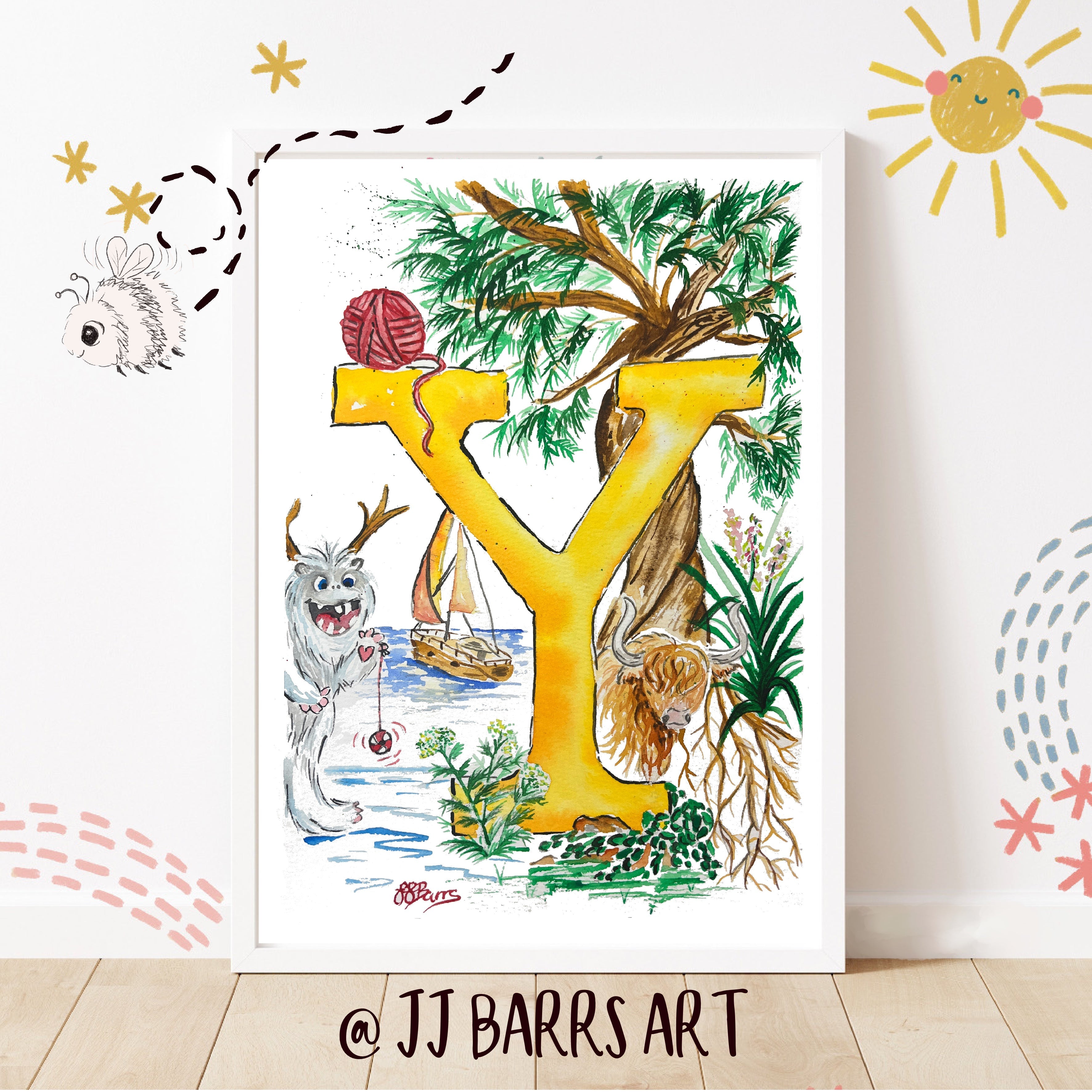*Y* A4/A3 Custom Name And Letter, Watercolour Art Print-The Wild Fig &amp; Fern