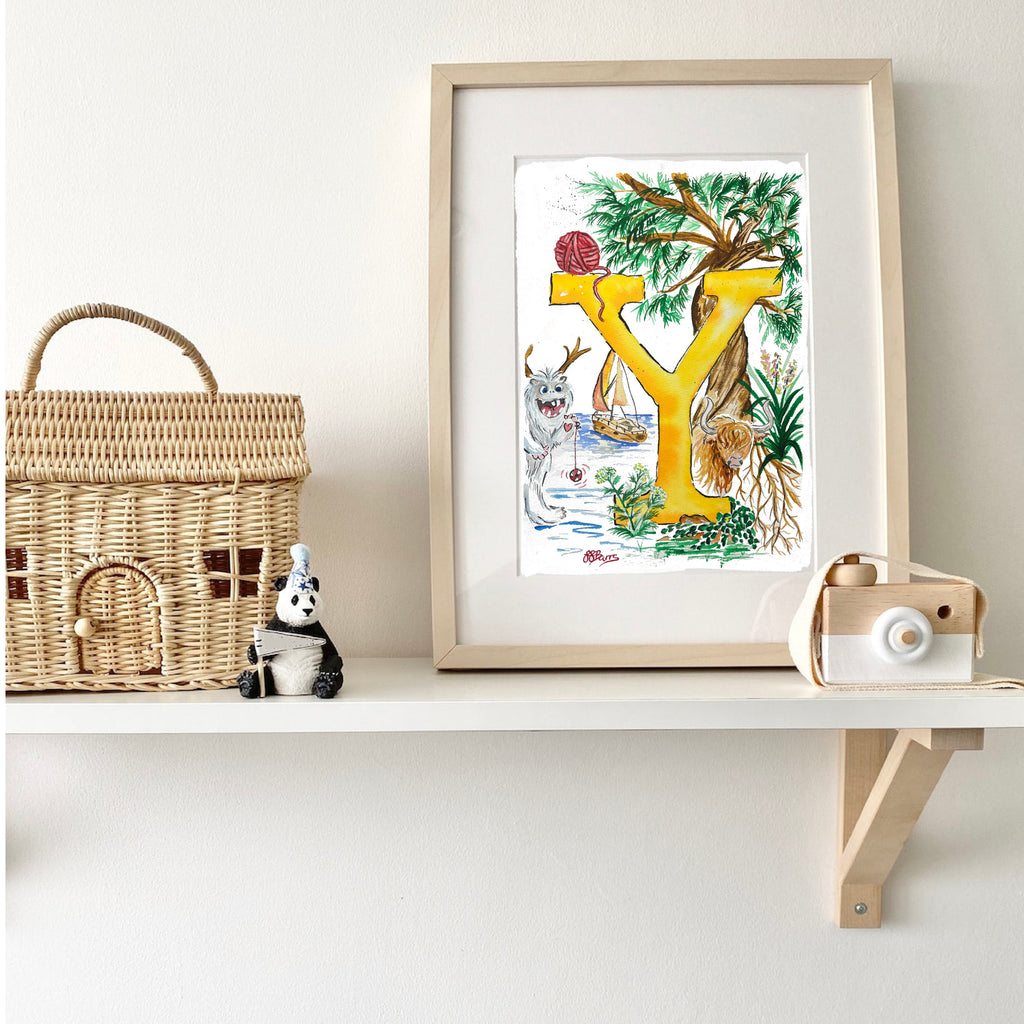 *Y* A4/A3 Custom Name And Letter, Watercolour Art Print-The Wild Fig &amp; Fern