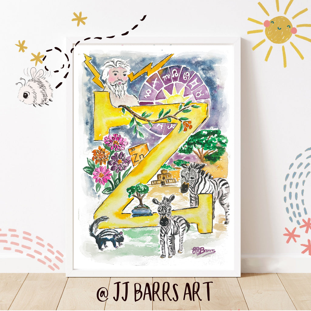 *Z* A4/A3 Custom Name And Letter, Watercolour Art Print-The Wild Fig &amp; Fern