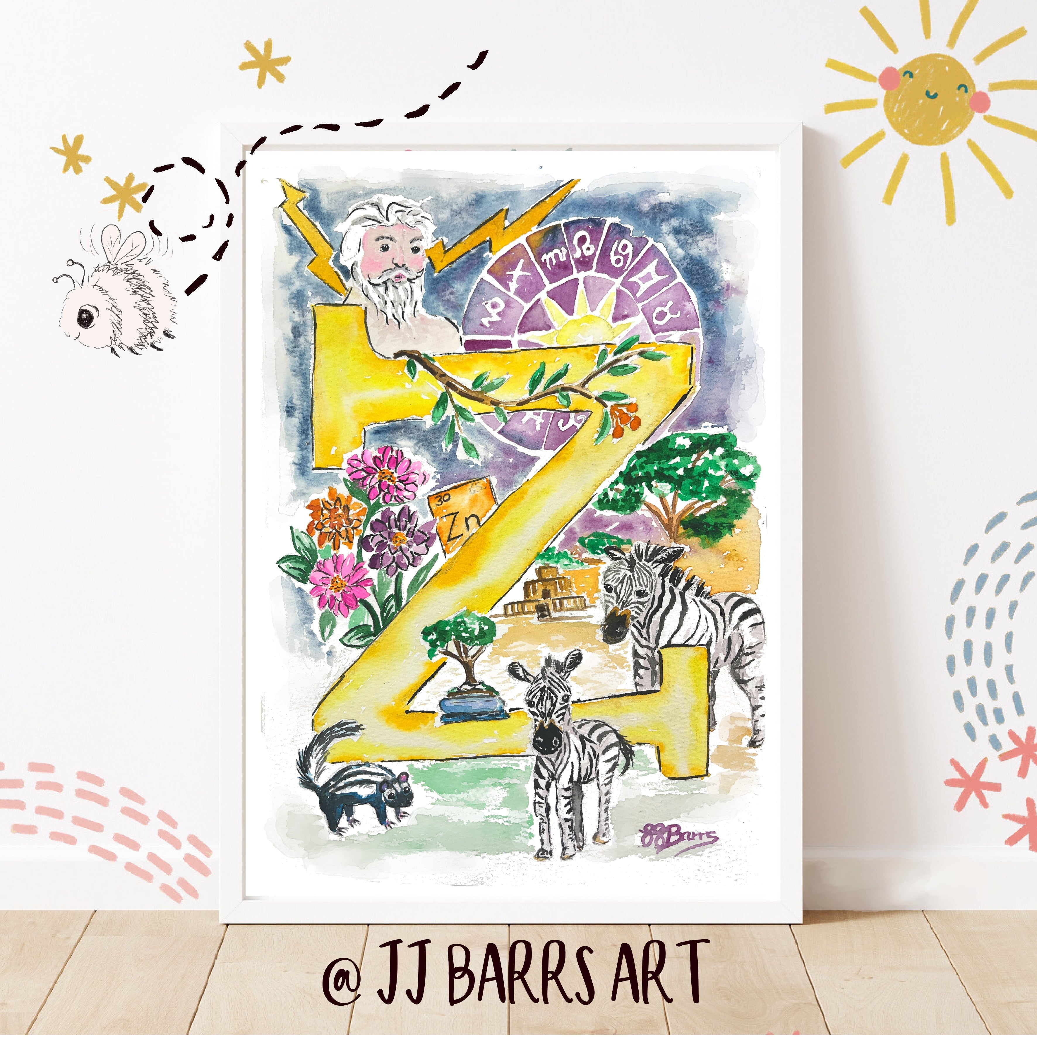 *Z* A4/A3 Custom Name And Letter, Watercolour Art Print-The Wild Fig &amp; Fern