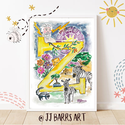 *Z* A4/A3 Custom Name And Letter, Watercolour Art Print - The Wild Fig & Fern Buttercups Tearoom, JJ Barrs Art, Colourful Art, Gift Ideas, Market Harborough, Places to visit Leicestershire, Child Friendly, crafts, handmade, *Z* A4/A3 Custom Name And Letter, Watercolour Art Print