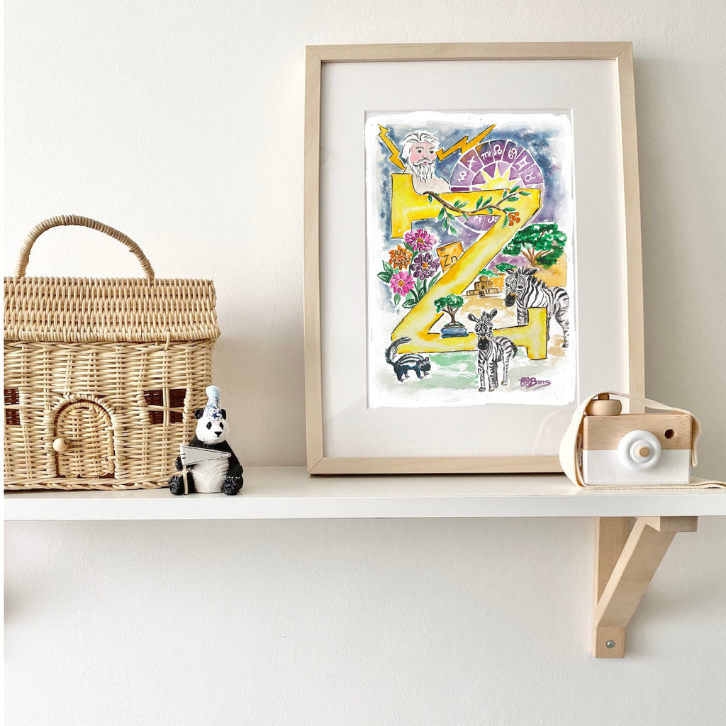 *Z* A4/A3 Custom Name And Letter, Watercolour Art Print-The Wild Fig &amp; Fern